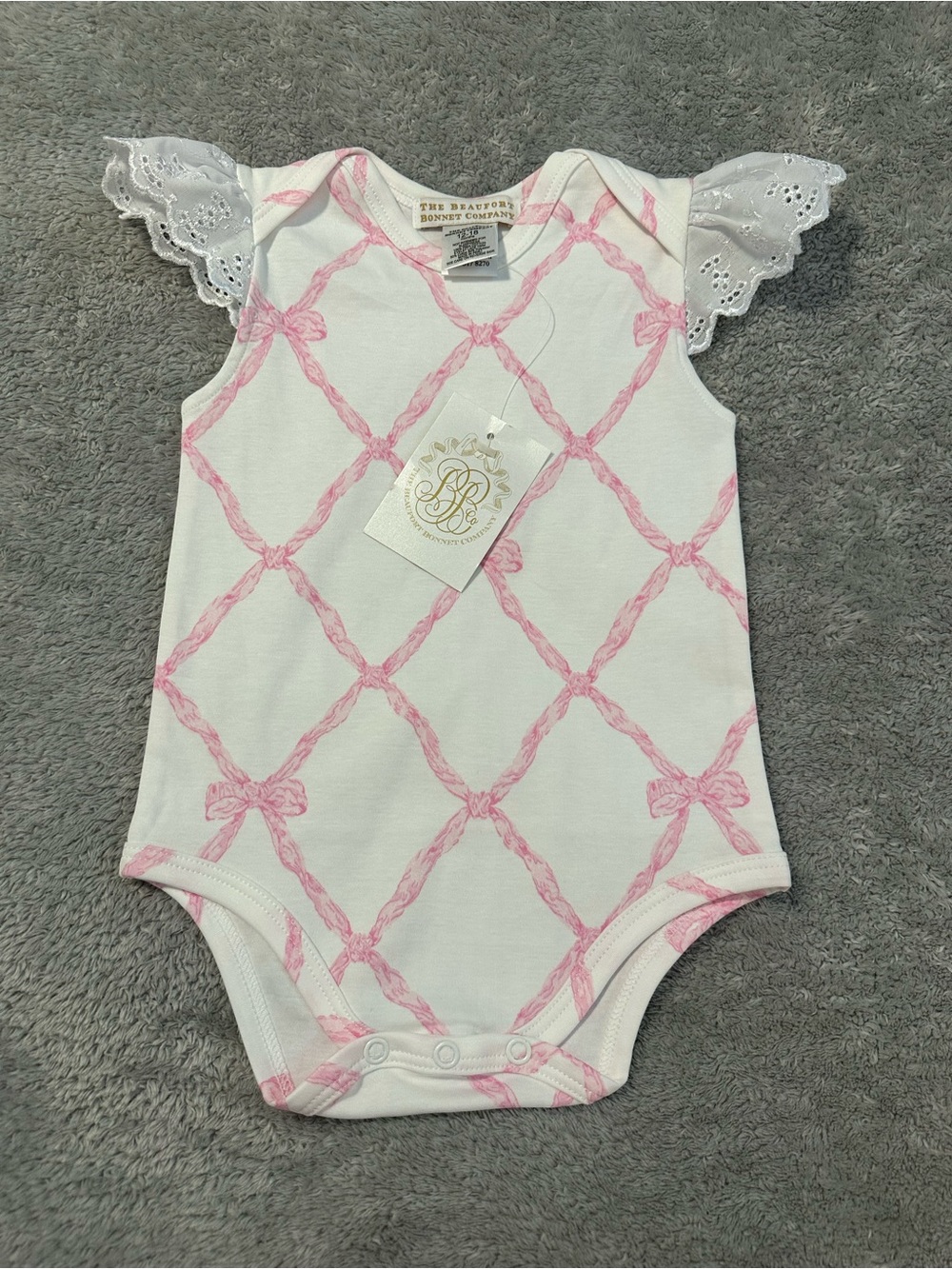 The Beaufort Bonnet Company White One-Piece with Pink Bow Lattice